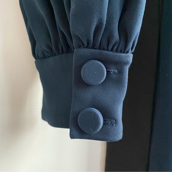 BADGLEY MISCHKA Navy Belted V-Neck Puff Sleeve Sheath Dress Size 2 - Picture 4 of 14